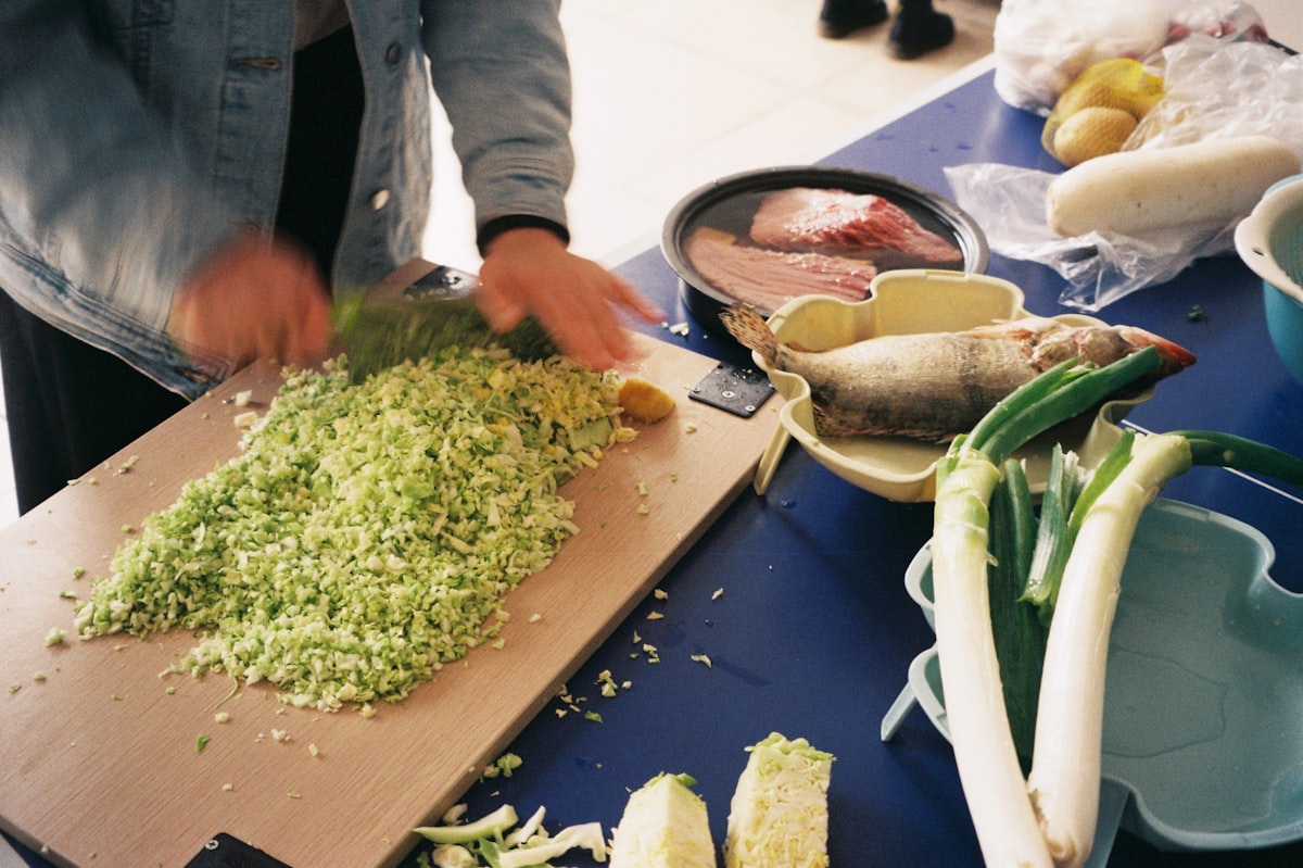 Fresh ingredients and healthy cooking workspace